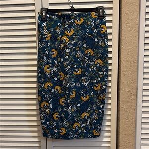 LuLaRoe Floral Midi Skirt in Blue and Yellow